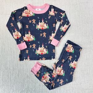 Hanna Andersson Organic Gingerbread Holiday Print Long John PJ Set VGUC 4